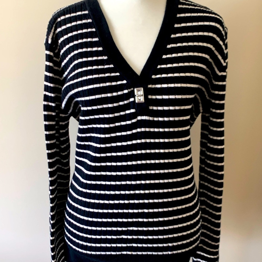 Lauren Ralph Lauren Black/White V Neck Pullover Sweater Sz XL EUC